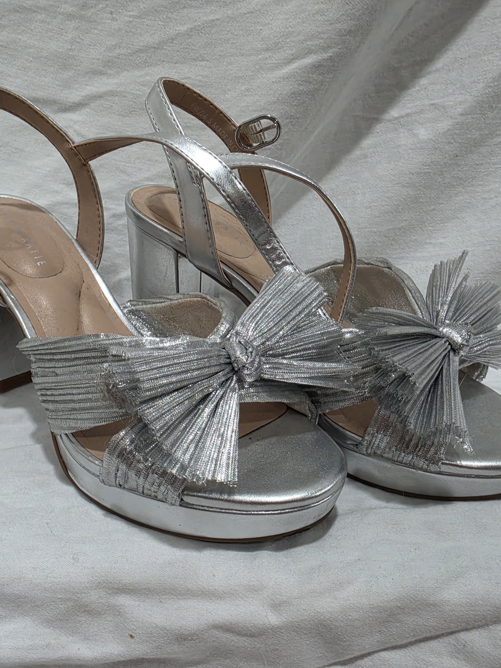 Silver Bow Platform Slingback Heels - Women